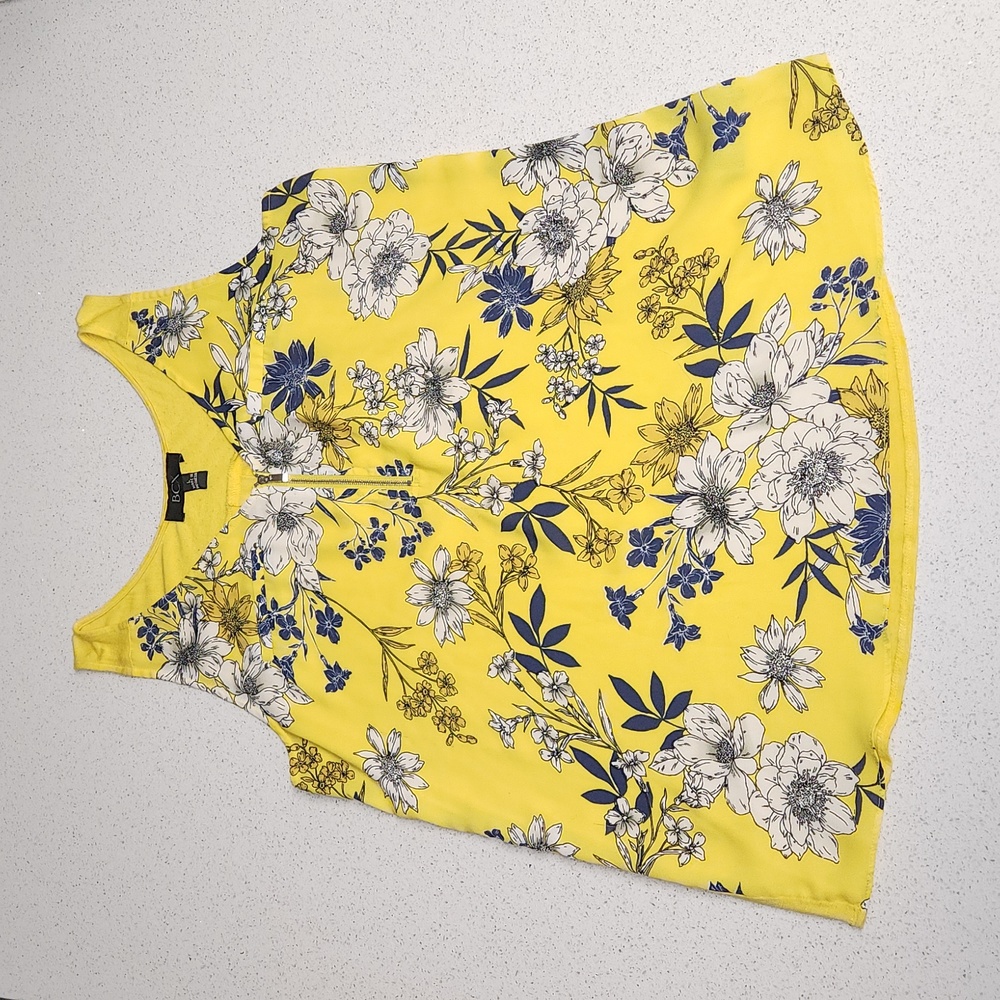 BCX Women's Dressy Floral Sleeveless Chiffon Blousey Tank w Zipper Size L